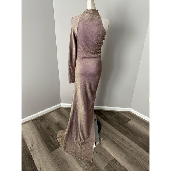 NWT Kim Shui One Sleeve Glitter Gown in Gold Size M $315 - Picture 8 of 13